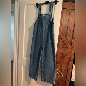 Zara Blue Denim Overalls Wide Leg